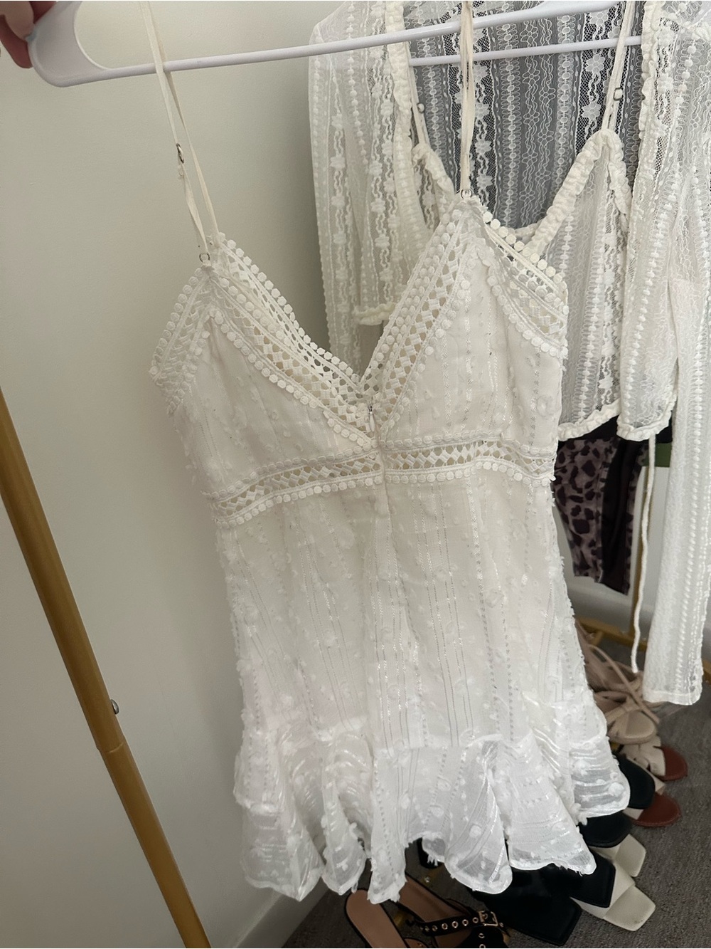 White V-Neck Ruffle Layered Mini Dress - Picture 4 of 8